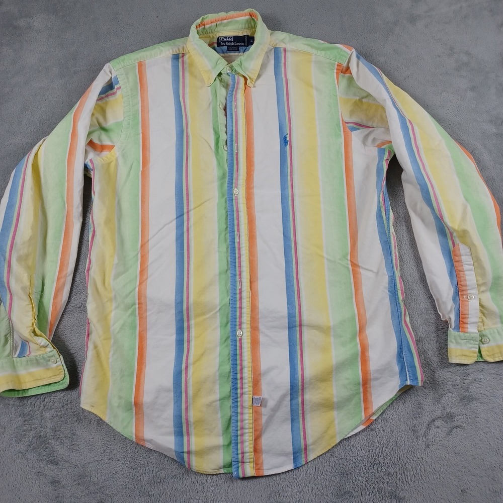 Vintage Polo‎ Ralph Lauren Shirt Mens Large Striped Pastel 90s Loud Button Down